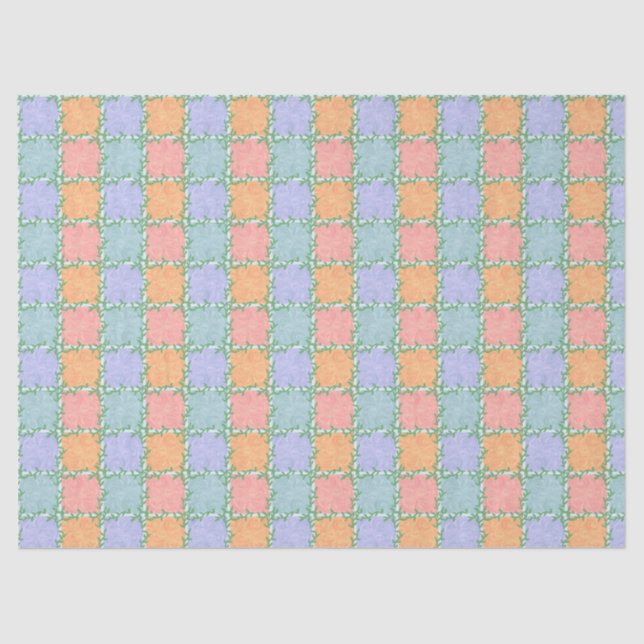 Whimsical Checkered Tile with Leafy Vines Tissue Paper (Front)