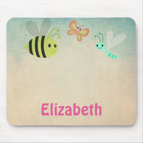 Whimsical Cheerful Insects Personalized Mouse Pad