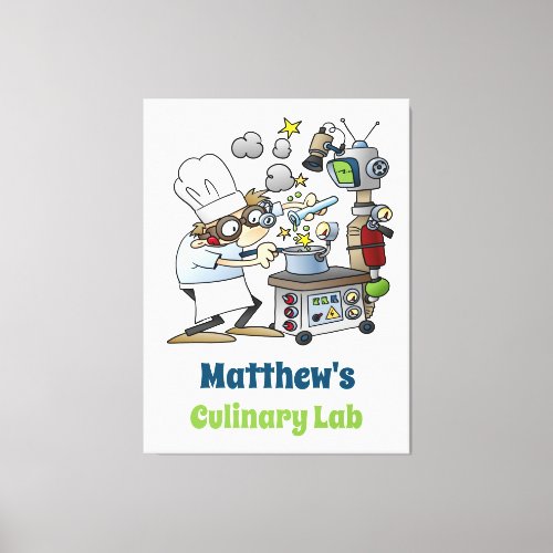 Whimsical Chef and Science Culinary Lab Cartoon Canvas Print