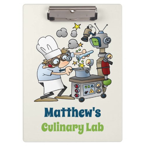 Whimsical Chef and Science Culinary Lab Cartoon Clipboard