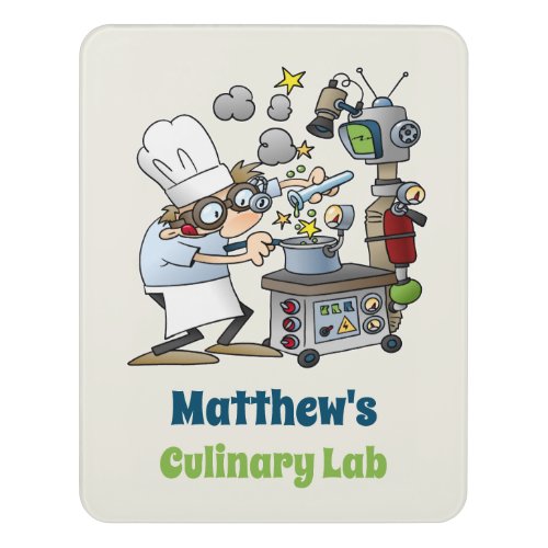 Whimsical Chef and Science Culinary Lab Cartoon Door Sign