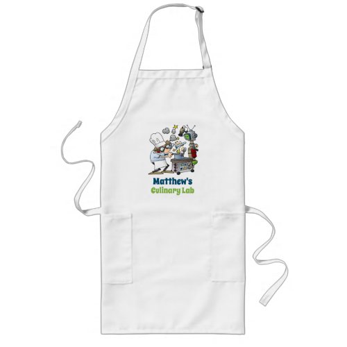 Whimsical Chef and Science Culinary Lab Cartoon Long Apron