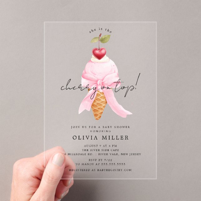 Whimsical Cherry Baby Shower  Acrylic Invitations (Insitu (Handheld))