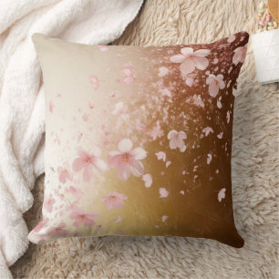 Whimsical Cherry Blossom Blizzard on Golden Throw Pillow