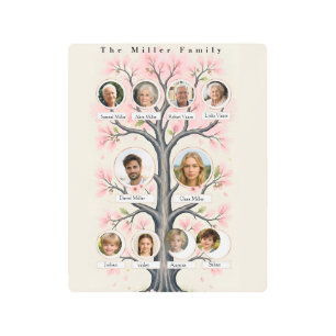 Whimsical Cherry Blossom Personalized Family Tree Metal Print
