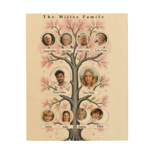 Whimsical Cherry Blossom Personalized Family Tree Wood Wall Art
