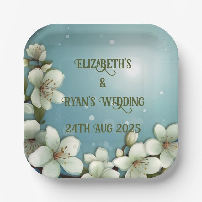 Whimsical Cherry blossom with Sparkles Paper Plates (Front)