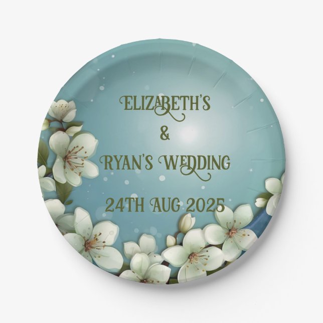 Whimsical Cherry blossom with Sparkles Paper Plates (Front)