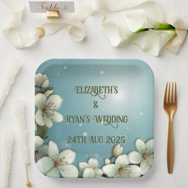 Whimsical Cherry blossom with Sparkles Paper Plates (Wedding)