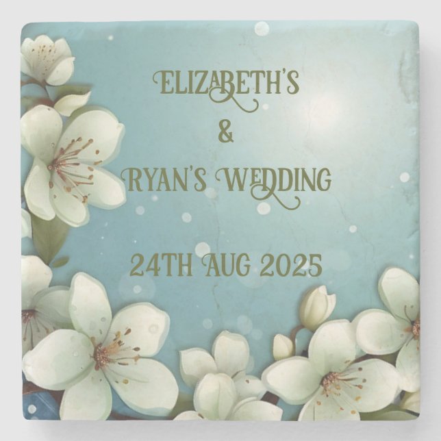 Whimsical Cherry blossom with Sparkles Stone Coaster (Front)