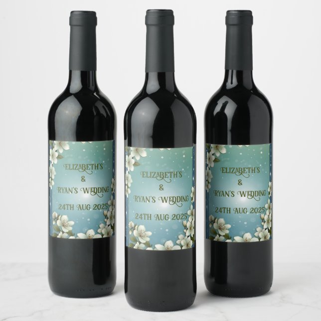 Whimsical Cherry blossom with Sparkles Wine Label (Bottles)