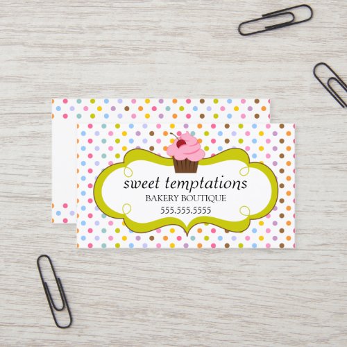 Whimsical Cherry Cupcake Bakery Business Card