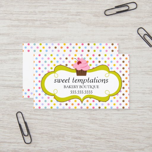 Customizable Whimsical Cherry Cupcake Bakery Business Cards