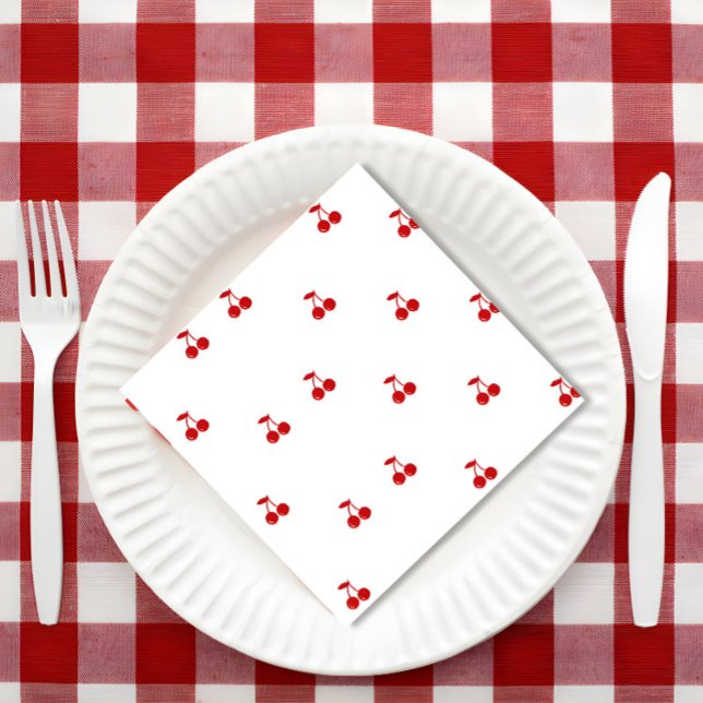 Whimsical Cherry on Top Cherry Theme Napkins ( She's our Cherry on Top, Hand Drawn Birthday Party, ,Whimsical Cherry Coquette Theme, Retro Pink Re)