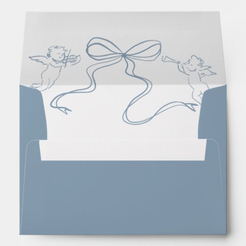 Whimsical Cherub Dusty Blue Wedding Envelope