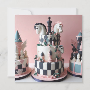 WHIMSICAL CHESS THEMED BIRTHDAY CAKE CARD