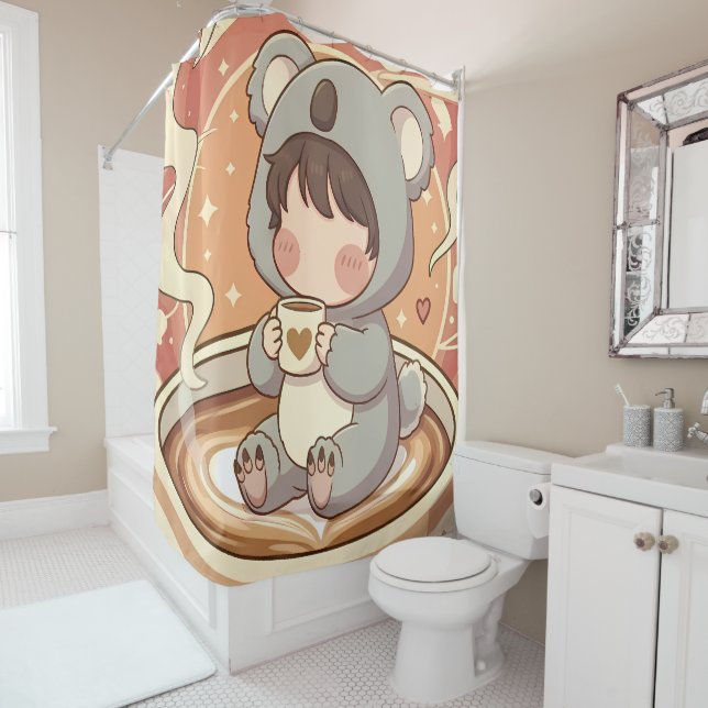 Whimsical Chibi Koala Adventure Shower Curtain (In Situ)