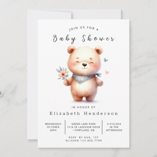 Whimsical Chic Bear Baby Shower Invitation (Front)