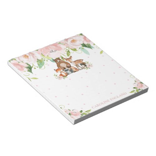 Whimsical Chic Blush Pink Floral Woodland Animals Notepad