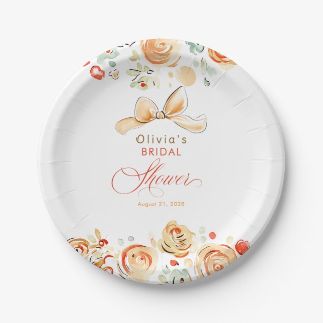 Whimsical Chic Elegant Fall Bridal Shower Paper Plates (Front)
