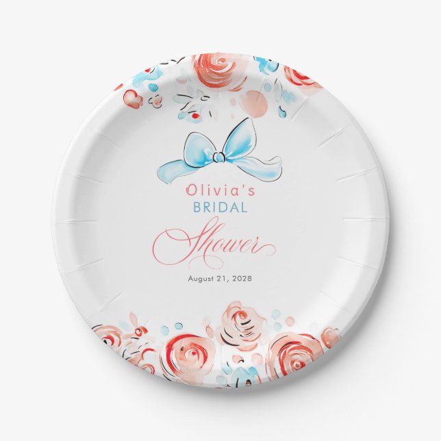 Whimsical Chic Elegant Hand Drawn Bridal Shower Paper Plates (Front)
