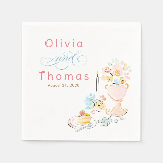 Whimsical Chic Elegant Hand Drawn Wedding Napkins (Front)