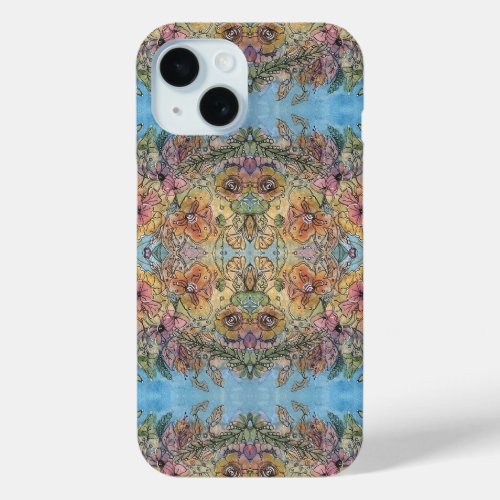 Whimsical Chic Flower Garden Watercolor Painting iPhone 15 Case