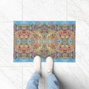 Whimsical Chic Flower Garden Watercolor Painting Doormat