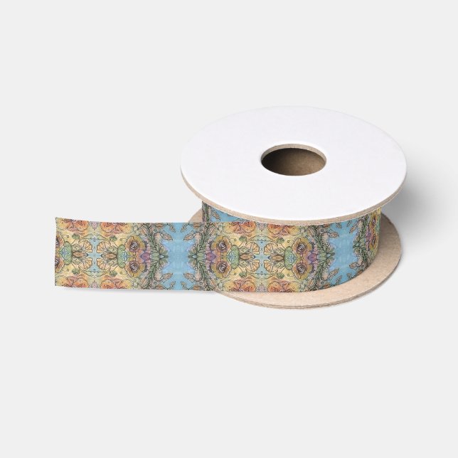Whimsical Chic Flower Garden Watercolor Painting  Satin Ribbon (Spool)