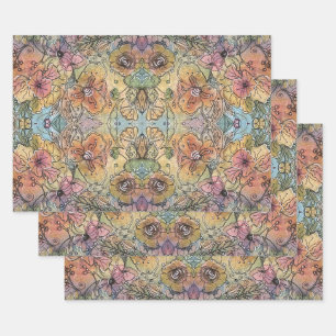 Whimsical Chic Flower Garden Watercolor Painting Wrapping Paper Sheets