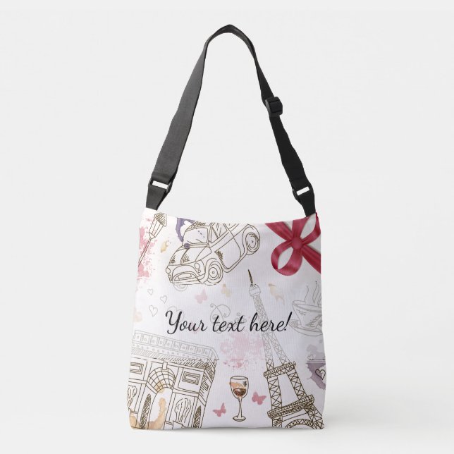 Whimsical Chic Girly Pink Paris Crossbody Bag (Front)