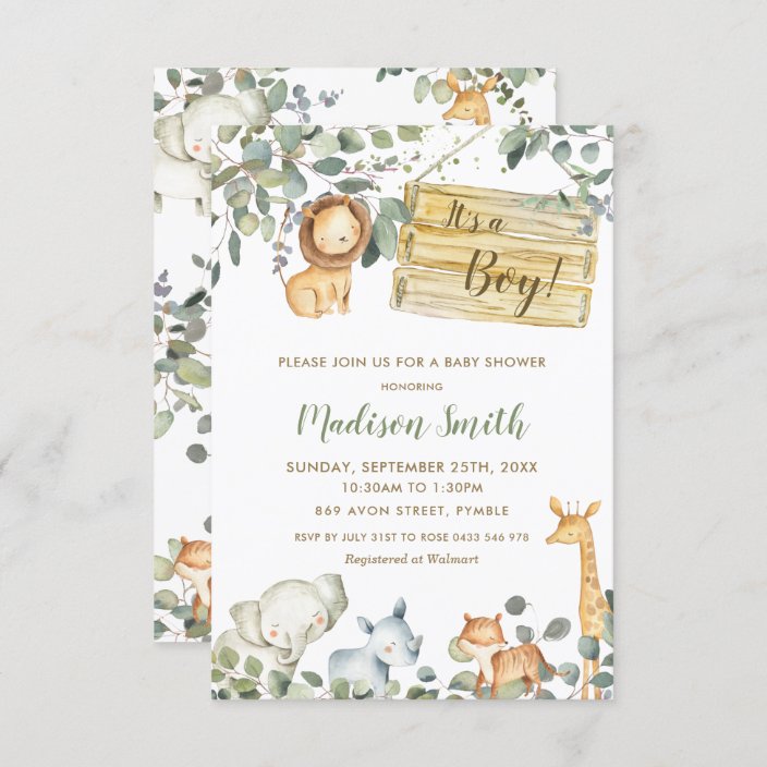 Whimsical Chic Greenery Jungle Animals Baby Shower Invitation | Zazzle.com