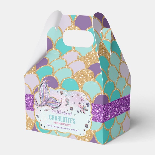 Whimsical Chic Mermaid Birthday Party Thank You Favor Boxes (Front Side)