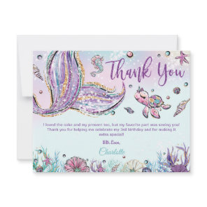 Whimsical Chic Mermaid Tail Baby Shower Birthday Thank You Card