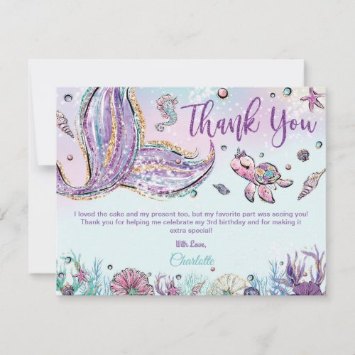 Whimsical Chic Mermaid Tail Baby Shower Birthday Thank You Card