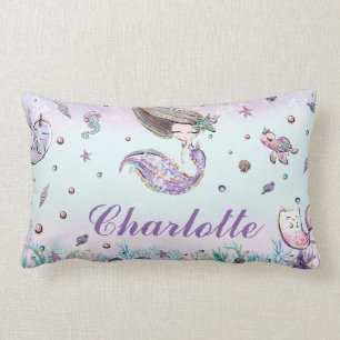 Whimsical Chic Mermaid Under the Sea Girl Bedroom Lumbar Pillow