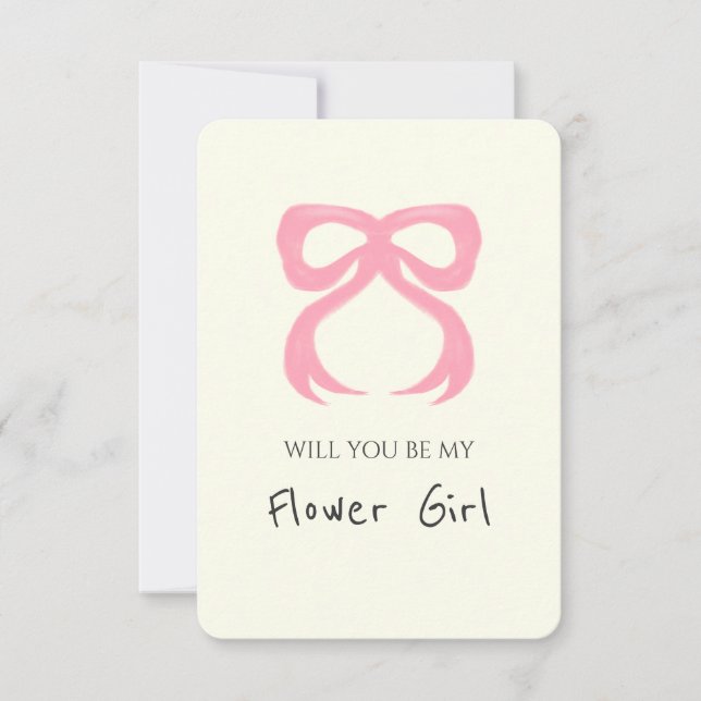 Whimsical Chic Pink Bow Flower Girl Proposal Card (Front)