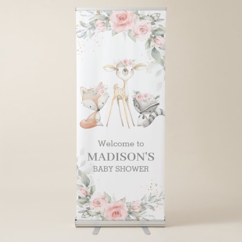Whimsical Chic Woodland Animal Pink Floral Welcome Retractable Banner