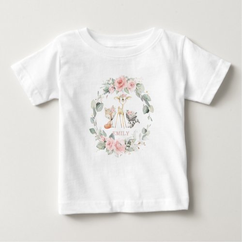 Whimsical Chic Woodland Blush Pink Floral Baby T_Shirt