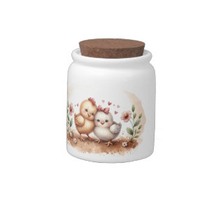 Whimsical Chick Duo Cottagecore Watercolor Candy Jar