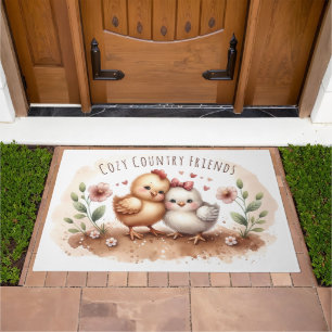 Whimsical Chick Duo Cottagecore Watercolor Doormat