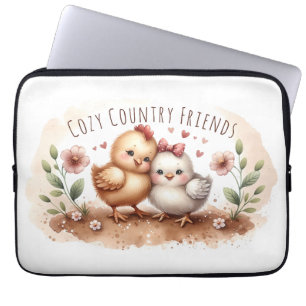 Whimsical Chick Duo Cottagecore Watercolor Laptop Sleeve