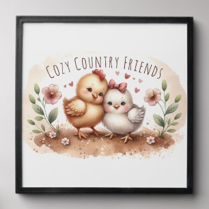 Whimsical Chick Duo Cottagecore Watercolor Peel And Stick Photo Tile