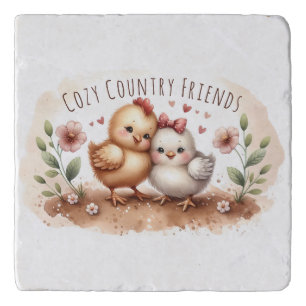Whimsical Chick Duo Cottagecore Watercolor Trivet