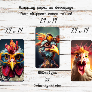 Whimsical Chicken Decoupage Wrapping Paper Set-3