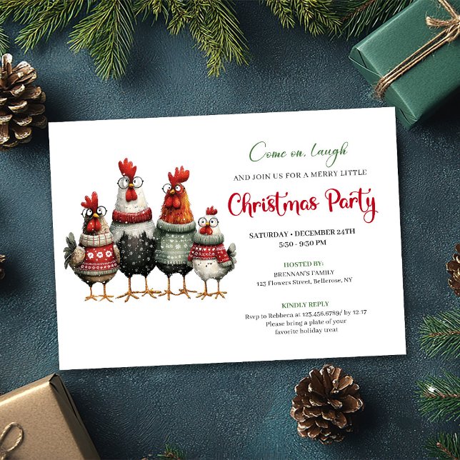 Whimsical Chickens Festive Cartoon Party Invite (Whimsical Chickens Festive Cartoon Party Invitation)