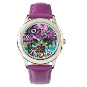 Whimsical Chihuahua Dog Palm Trees Personalized Watch