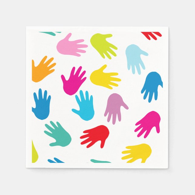 Whimsical Child Hand Prints Pattern Paper Napkins (Front)