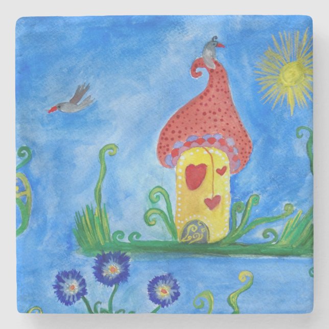 Whimsical Child Illustration  Stone Coaster (Front)