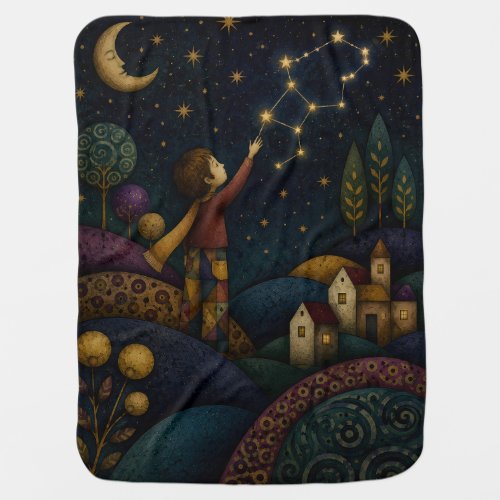 WHIMSICAL CHILD REACHING FOR STARS BABY BLANKET